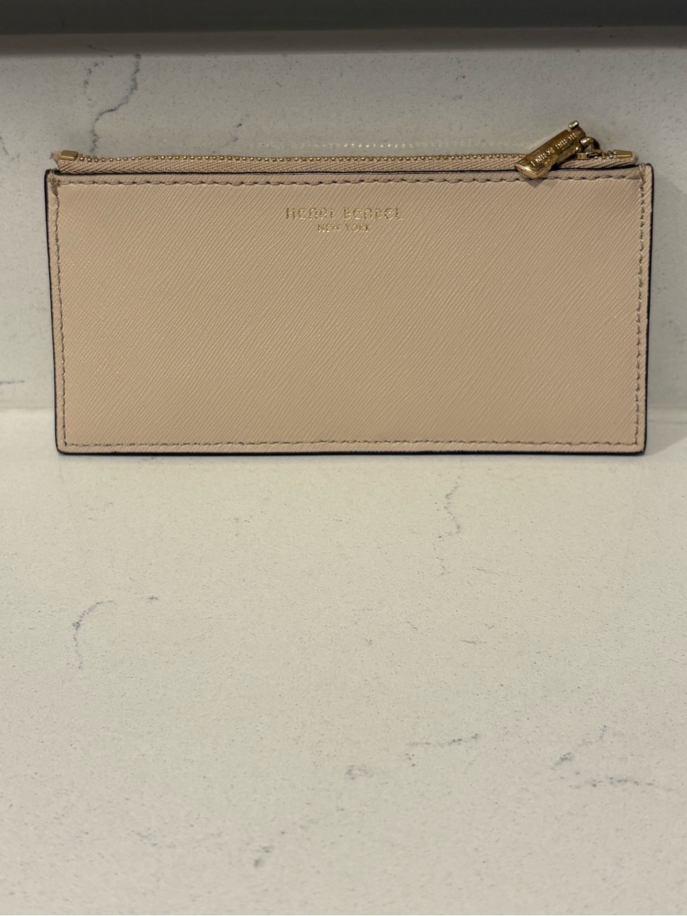 Henri Bendel  Beige Slim Zip Card Wallet